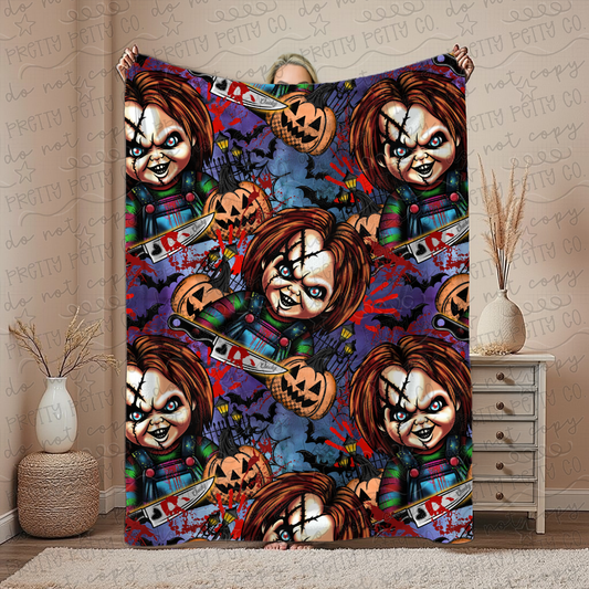 Killer Doll Plush Blanket | Spooky Halloween Throw | Cozy Horror Blanket