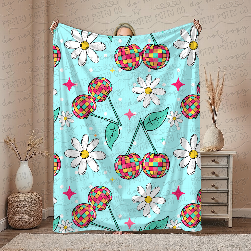 Disco Cherry Blanket – 50x60” Colorful Cozy Throw | Fun Cherry Print for Teens & Adults | Boutique Blanket
