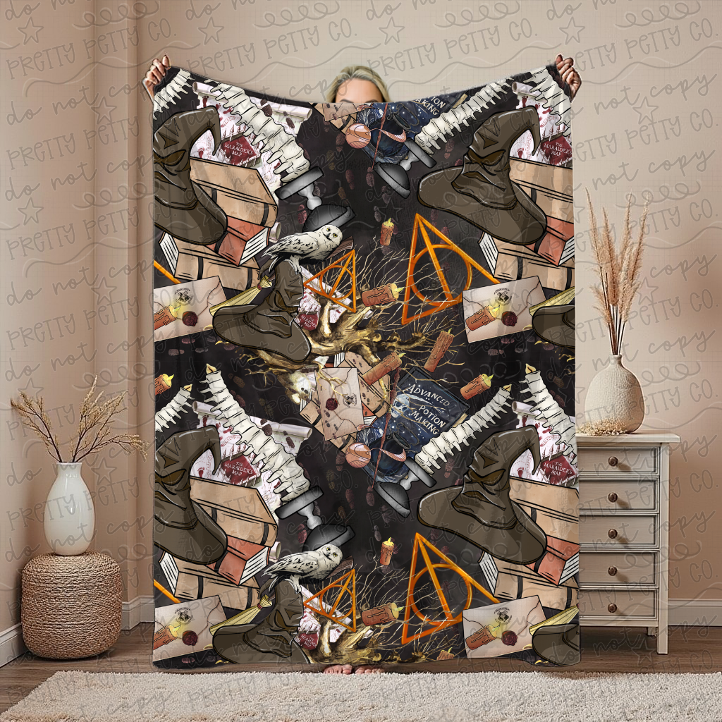 Magical School Blanket | Wizard Aesthetic Throw | Cozy Plush Fantasy Blanket