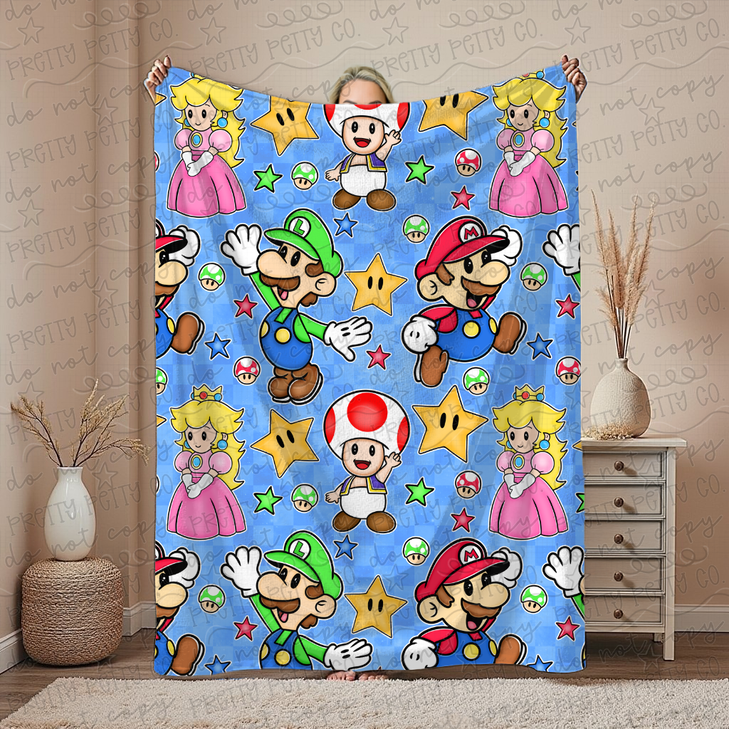 Mario Inspired Blanket – 50x60” Cozy Throw for Teens & Adults | Retro Video Game Aesthetic Boutique Blanket