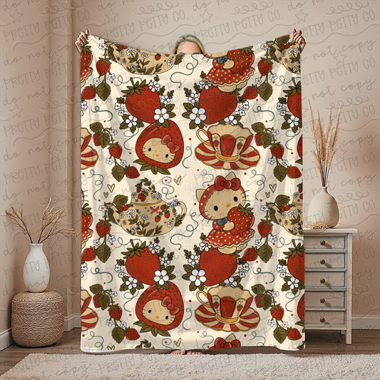 HK Vintage Floral Throw Blanket | Shabby Chic Pink Cozy Blanket | Cute Kawaii Room Decor