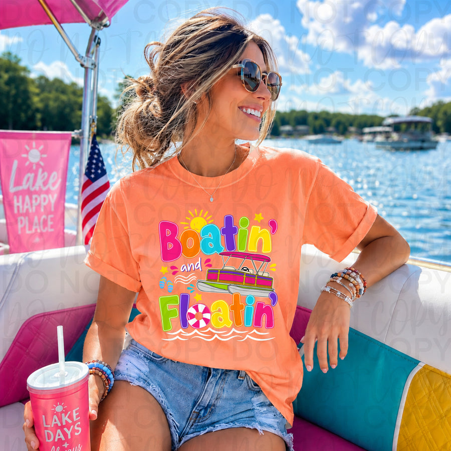 Boatin’ and Floatin’ Graphic Tee – Comfort Colors Lake Life Shirt, Summer Vacation Boat Day T-Shirt - Pretty Petty Co