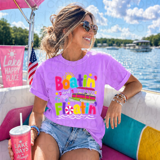 Boatin’ and Floatin’ Graphic Tee – Comfort Colors Lake Life Shirt, Summer Vacation Boat Day T-Shirt