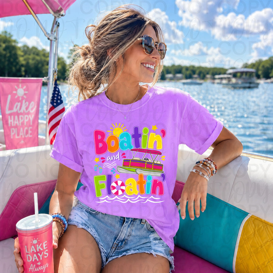 Boatin’ and Floatin’ Graphic Tee – Comfort Colors Lake Life Shirt, Summer Vacation Boat Day T-Shirt - Pretty Petty Co