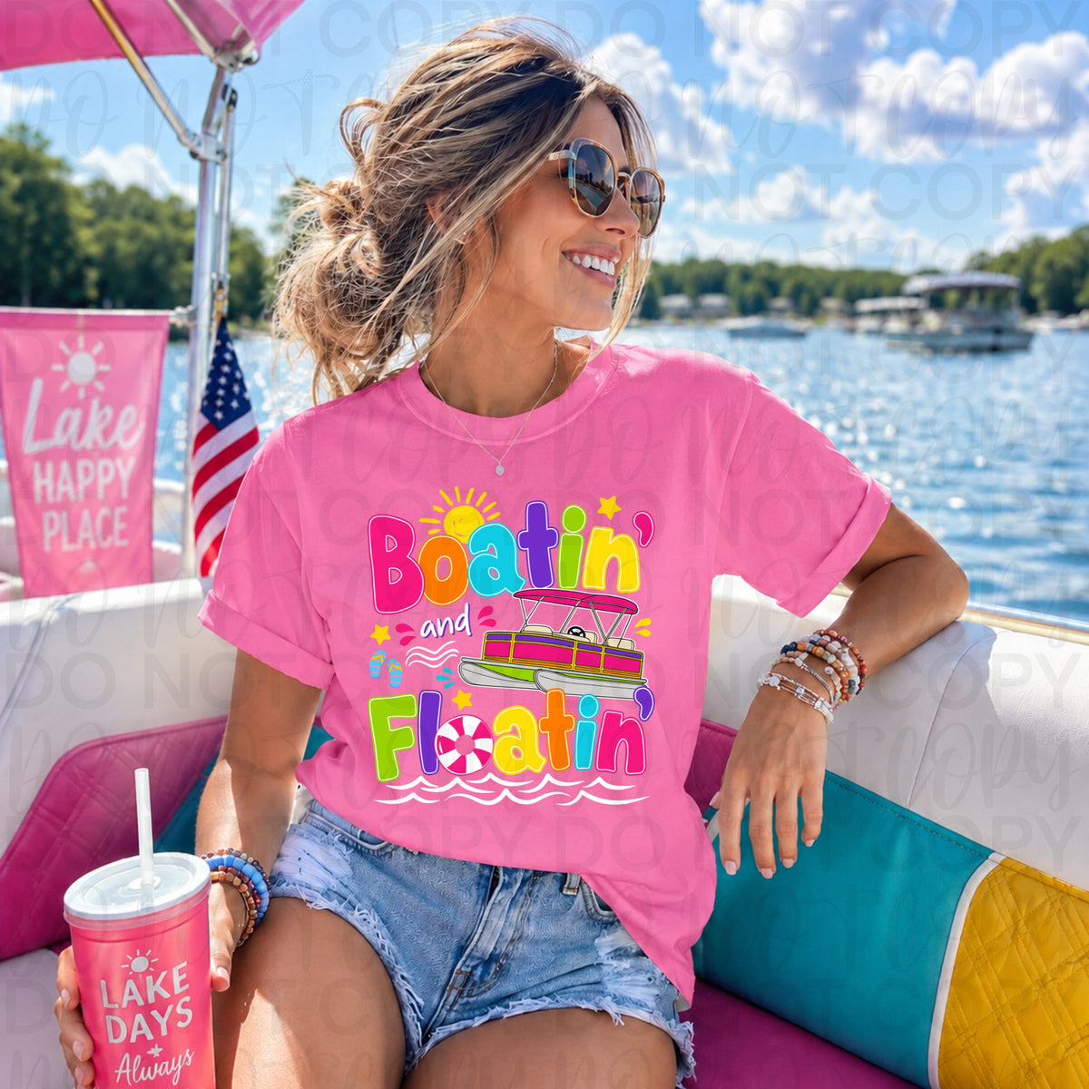 Boatin’ and Floatin’ Graphic Tee – Comfort Colors Lake Life Shirt, Summer Vacation Boat Day T-Shirt - Pretty Petty Co