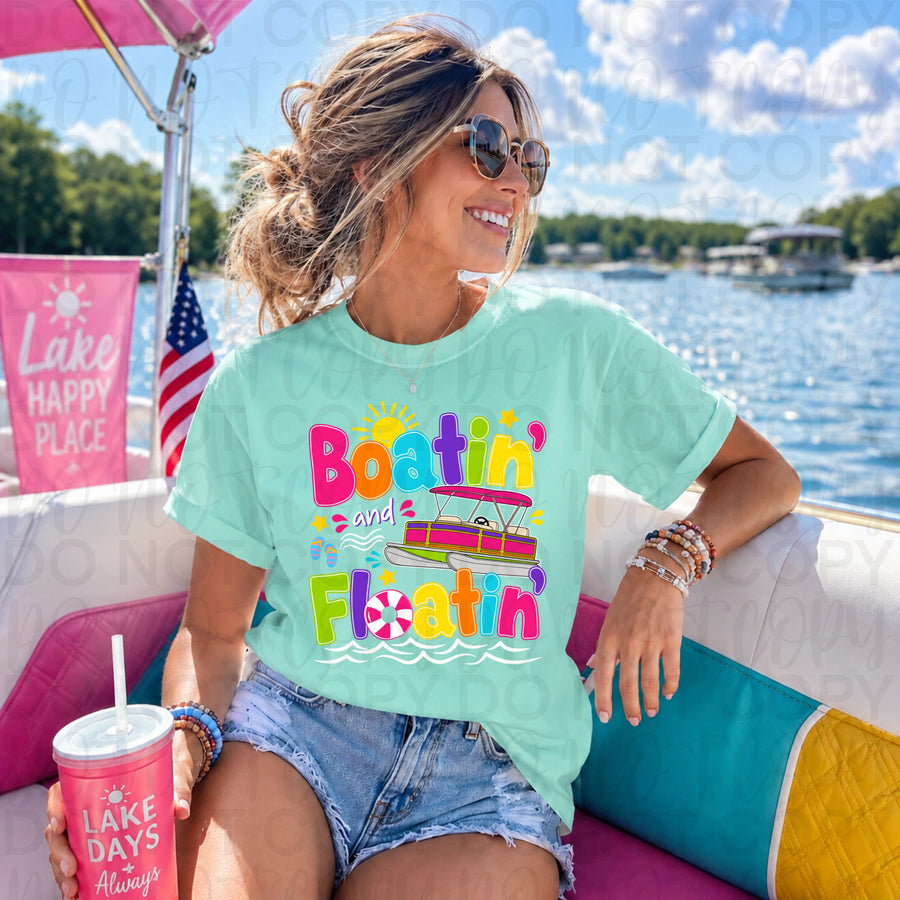 Boatin’ and Floatin’ Graphic Tee – Comfort Colors Lake Life Shirt, Summer Vacation Boat Day T-Shirt - Pretty Petty Co