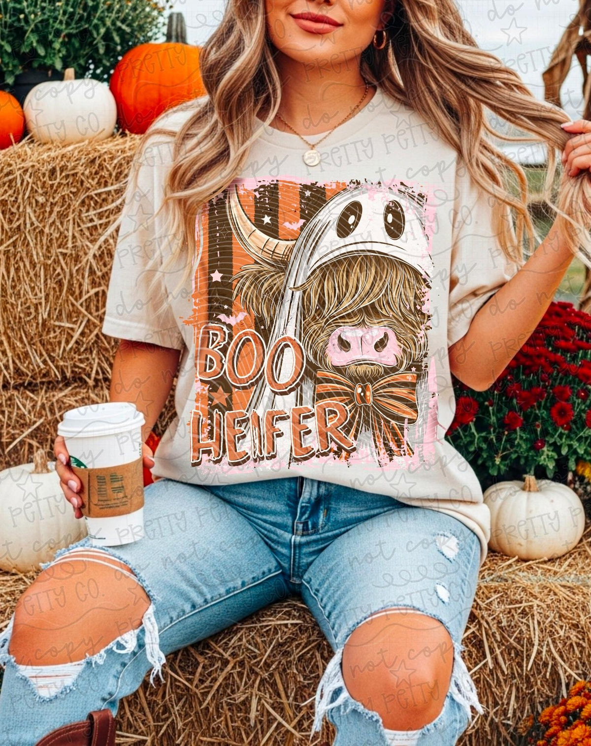 Boo Heifer Halloween Highland Cow Shirt | Funny Ghost Cow Graphic Tee