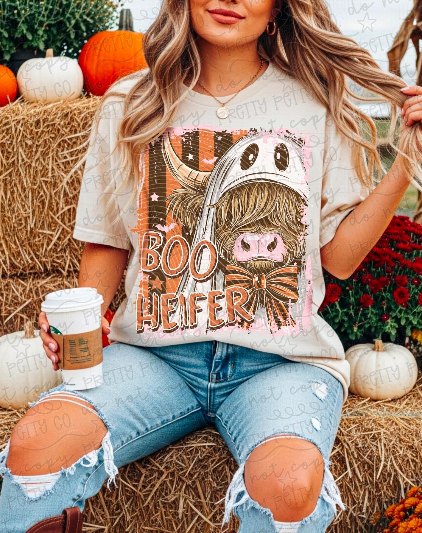 Boo Heifer Halloween Highland Cow Shirt | Funny Ghost Cow Graphic Tee