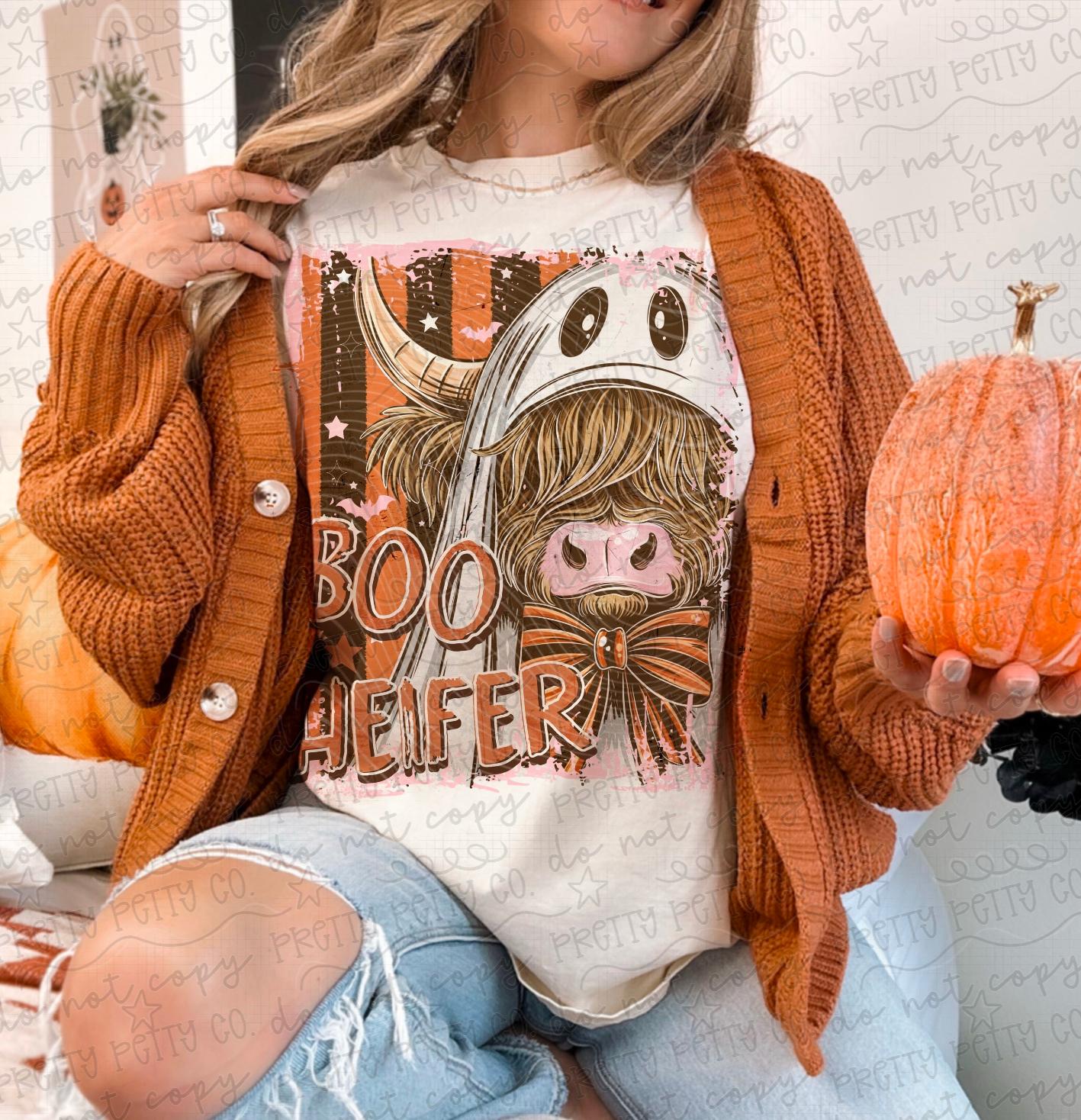 Boo Heifer Halloween Highland Cow Shirt | Funny Ghost Cow Graphic Tee
