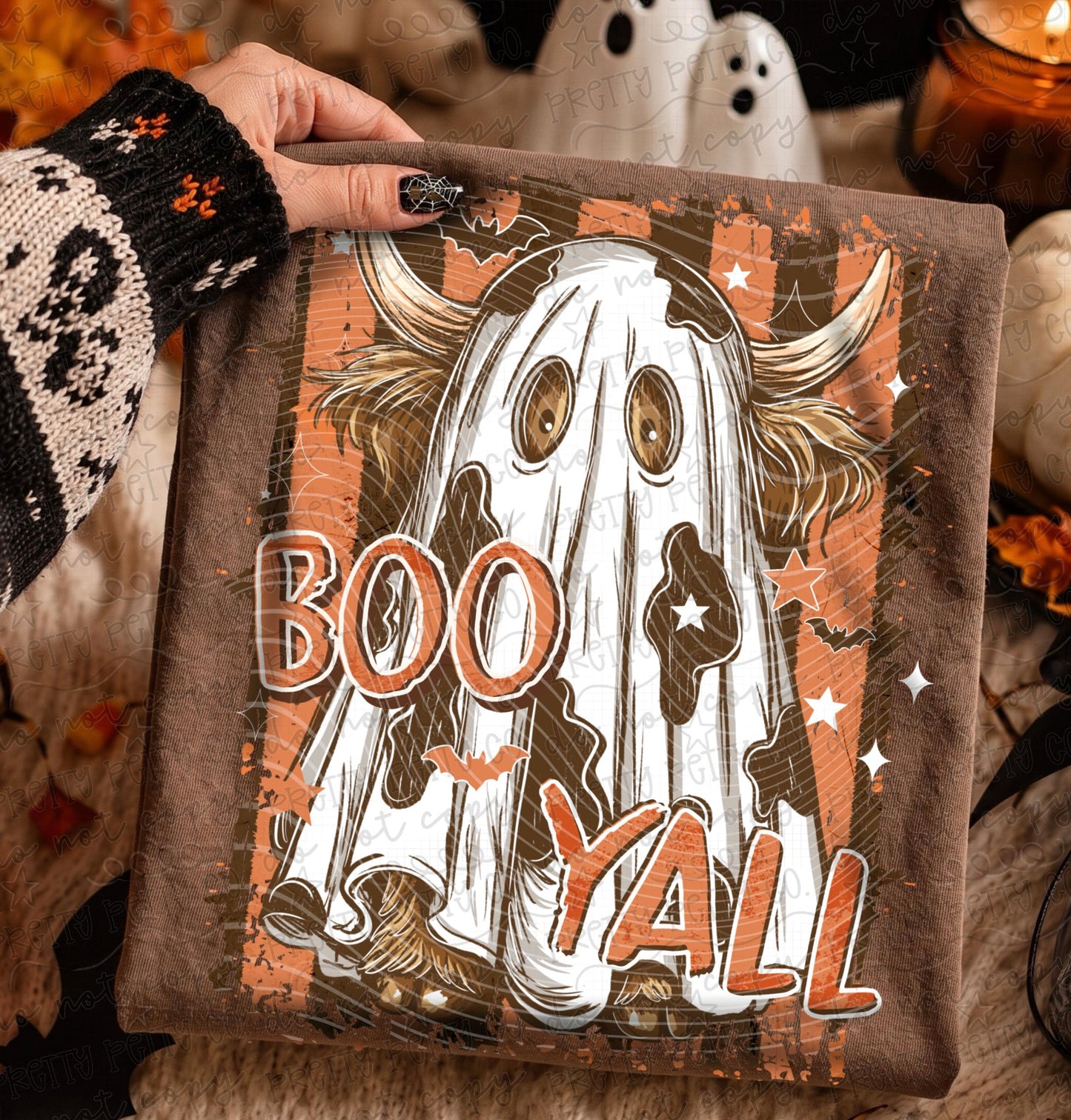 Boo Y'all Halloween Highland Cow Shirt | Ghost Cow Fall Graphic Tee