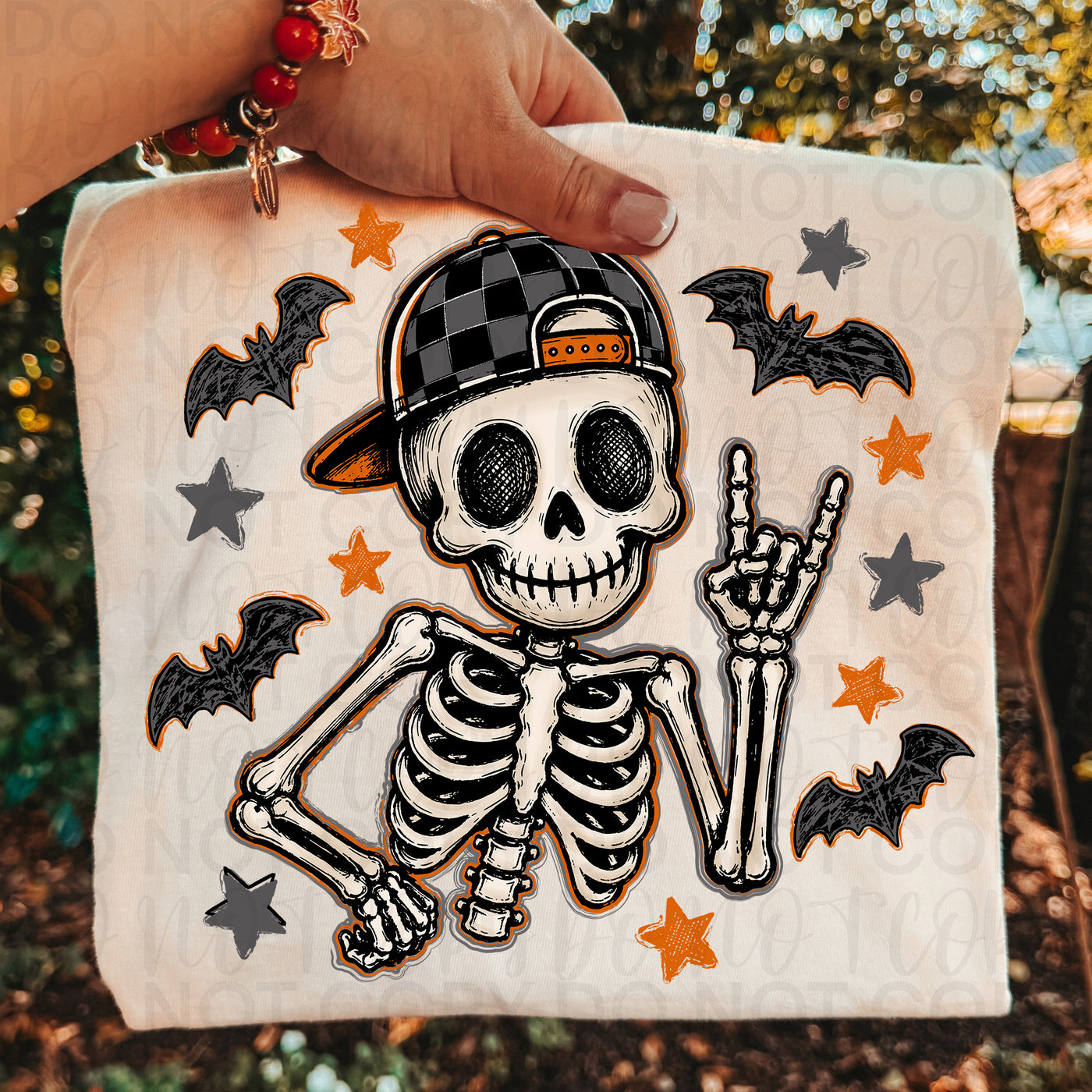Boy Skeleton Halloween Tee | Checkered Hat Skeleton Shirt | Spooky Kids Halloween Graphic Tee | Bats & Stars