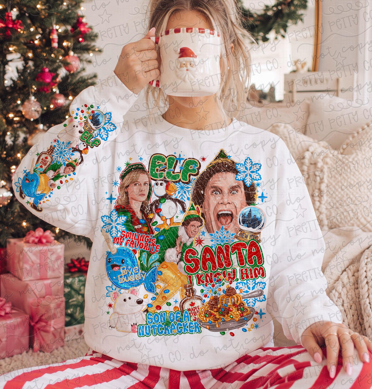Retro Christmas Movie Elf Graphic Sweatshirt | Funny Holiday Movie Collage | Nostalgic Christmas Pullover