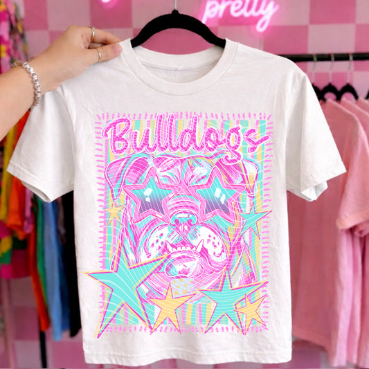 Bulldogs Preppy Mascot Shirt, Bright Color Collegiate Graphic Tee, Cute School Spirit Inspired Soft Style Tee for Women and Kids