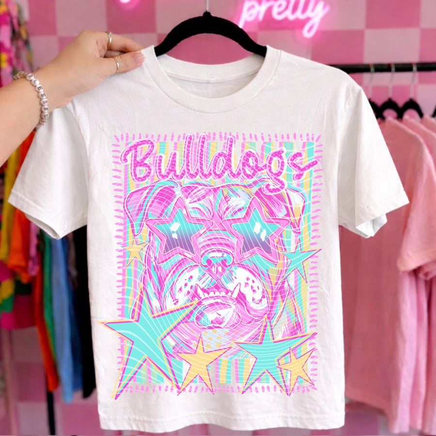 Bulldogs Preppy Mascot Shirt, Bright Color Collegiate Graphic Tee, Cute School Spirit Inspired Soft Style Tee for Women and Kids - Pretty Petty Co