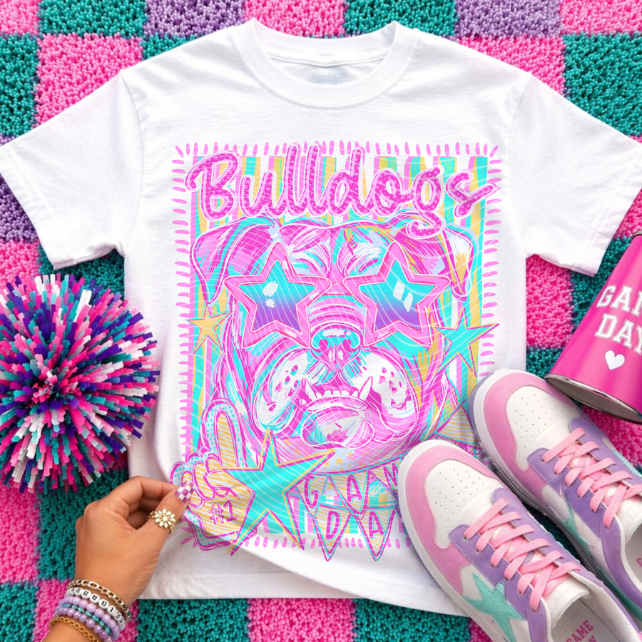 Bulldogs Preppy Mascot Shirt, Bright Color Collegiate Graphic Tee, Cute School Spirit Inspired Soft Style Tee for Women and Kids (Copy) (Copy) (Copy) (Copy) (Copy) (Copy) - Pretty Petty Co