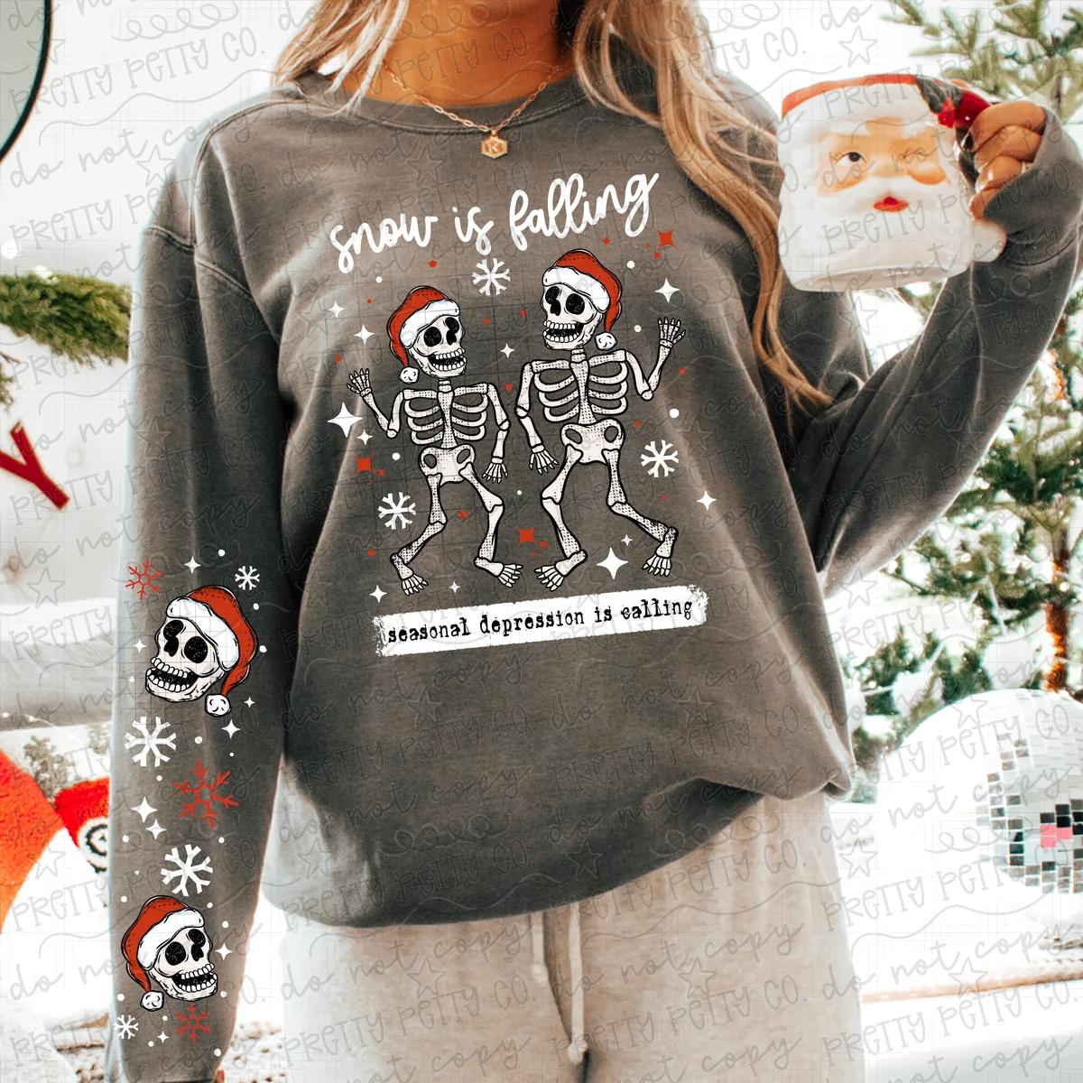 Snow Is Falling Skeleton Christmas Sweatshirt | Funny Seasonal Depression Holiday Crewneck