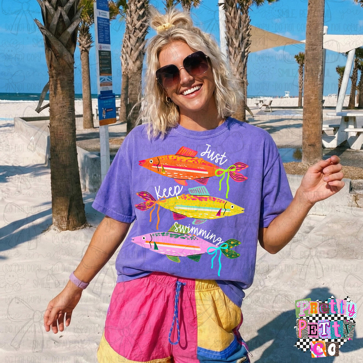 Just Keep Swimming T-Shirt – Funny Sassy Graphic Tee, Beach & Summer Vibes Boutique Shirt for Women, Playful Everyday Top - Pretty Petty Co