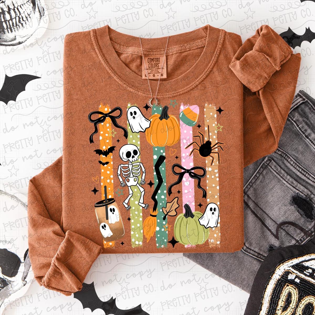 Cute Spooky Halloween Ghost Pumpkin Skeleton Comfort Colors Shirt – Coquette Fall Graphic Tee