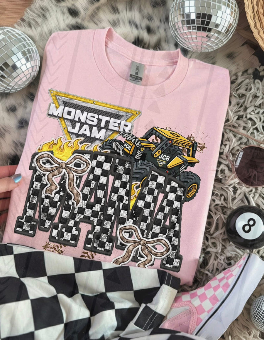 Monster Truck Mama Faux Embroidery Graphic Tee – Racing Mom Shirt – Unisex DTF Print - Pretty Petty Co