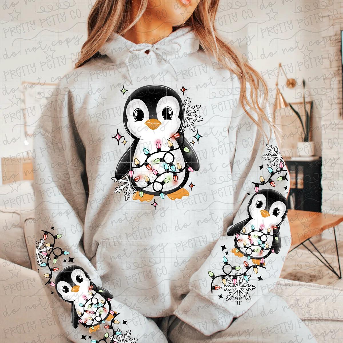 Christmas Penguin Sweatshirt | Cute Penguin Christmas Lights Winter Crewneck