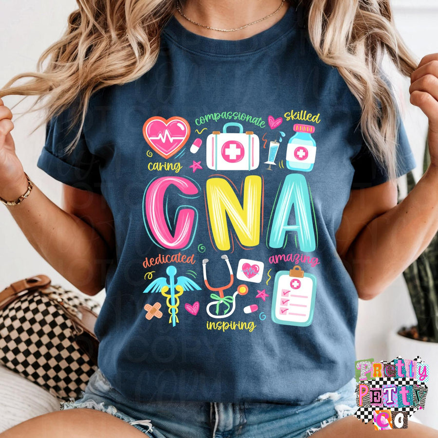 CNA Doodles T-Shirt – Cute Nurse Life Graphic Tee, Fun Healthcare Humor Shirt, Inspirational Boutique Style Top for CNAs & Nurses - Pretty Petty Co