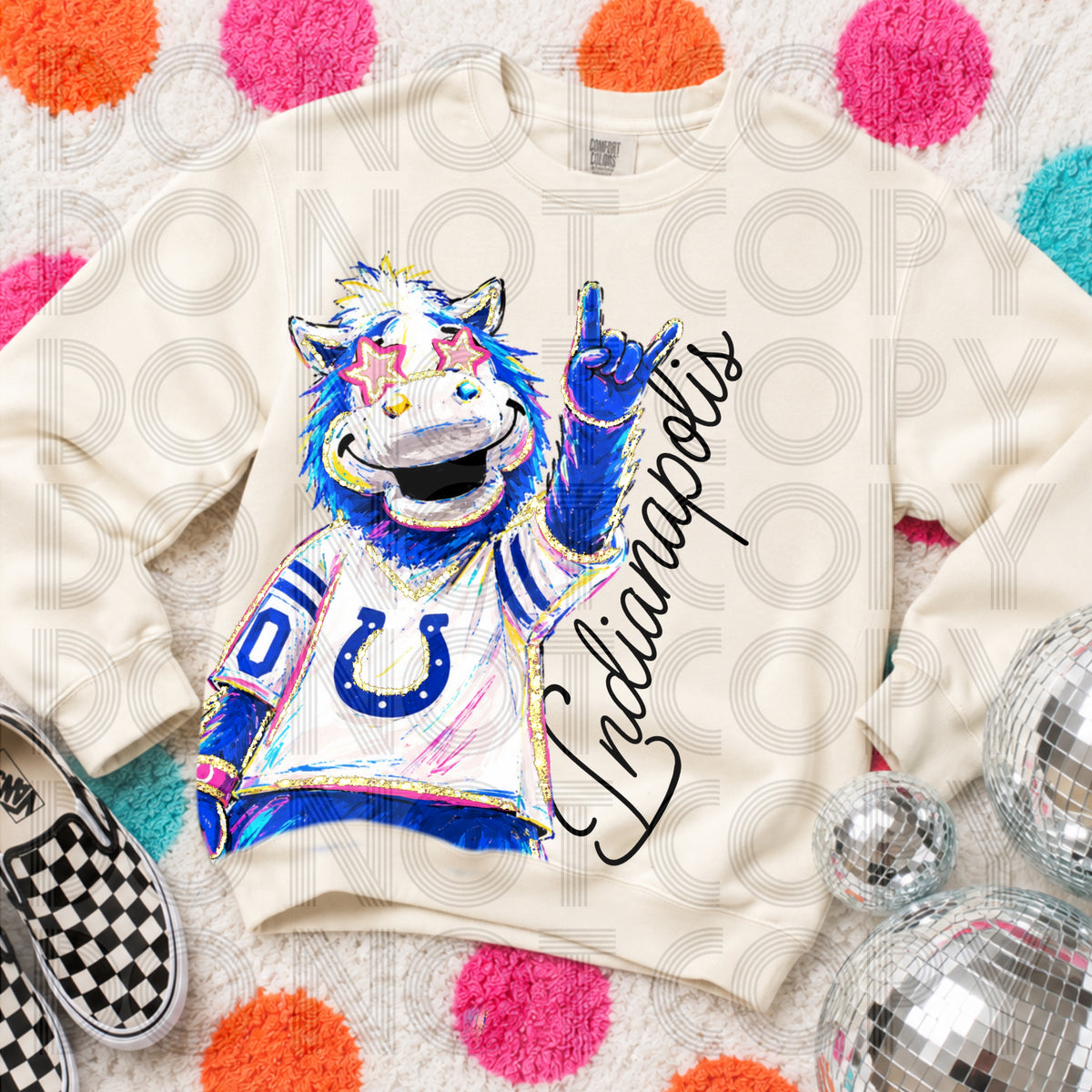 Rockin’ Delulu Mascots – Indiana Blue + White Horse Gameday Graphic Tee