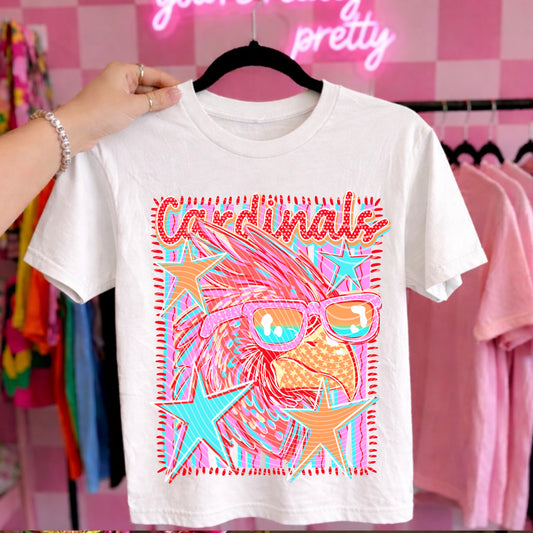 Cardinals Preppy Mascot Shirt, Bright Color Collegiate Graphic Tee, Cute School Spirit Inspired Soft Style Tee for Women and Kids
