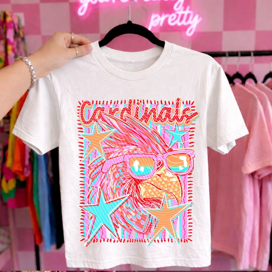 Cardinals Preppy Mascot Shirt, Bright Color Collegiate Graphic Tee, Cute School Spirit Inspired Soft Style Tee for Women and Kids - Pretty Petty Co