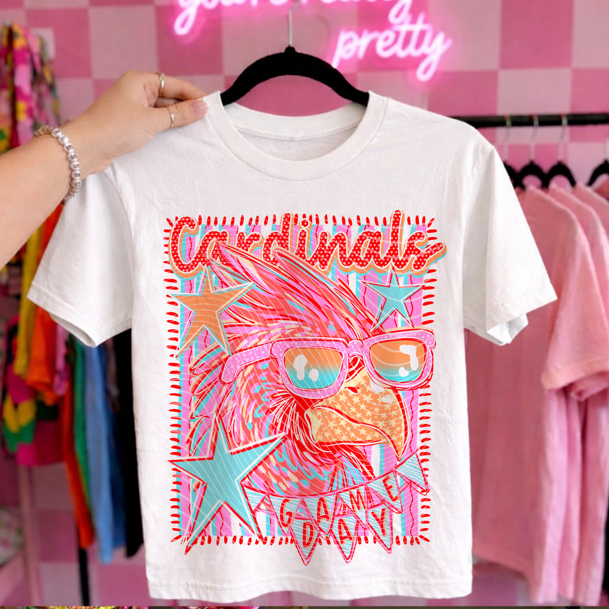Cardinals Preppy Mascot Shirt, Bright Color Collegiate Graphic Tee, Cute School Spirit Inspired Soft Style Tee for Women and Kids - Pretty Petty Co