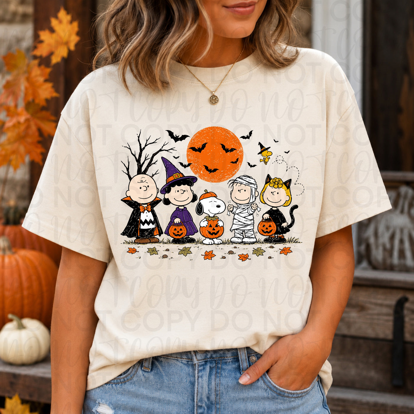Retro Halloween Friends Trick or Treat Graphic Tee | Cute Spooky Cartoon Fall Shirt | Halloween Costume T-Shirt