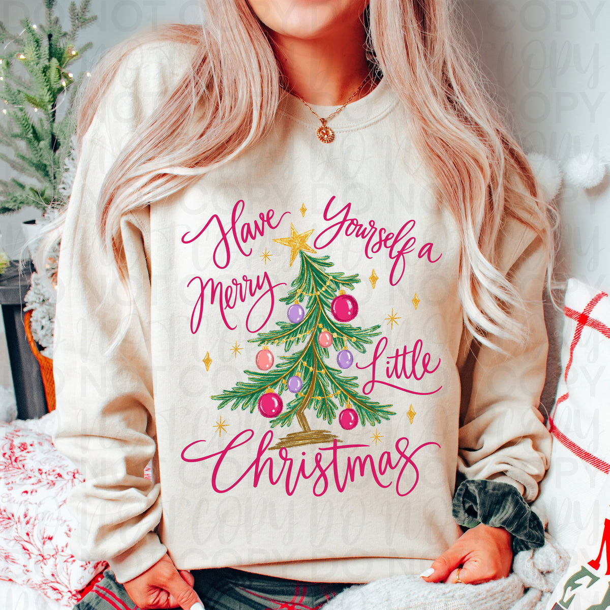 Have Yourself a Merry Little Christmas Graphic Tee or Sweatshirt | Pink Christmas Tree Shirt | Comfort Colors Christmas Apparel