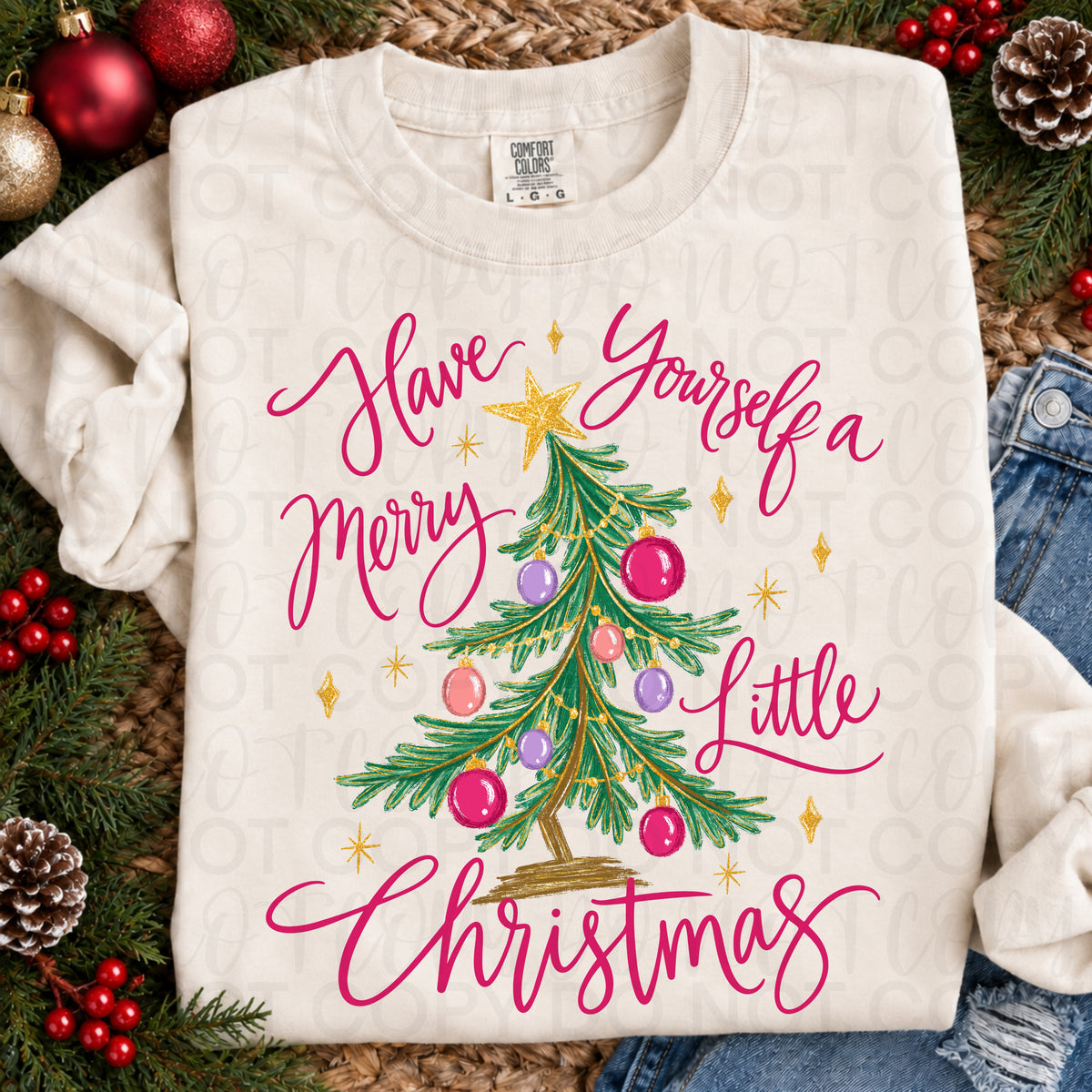 Have Yourself a Merry Little Christmas Graphic Tee or Sweatshirt | Pink Christmas Tree Shirt | Comfort Colors Christmas Apparel