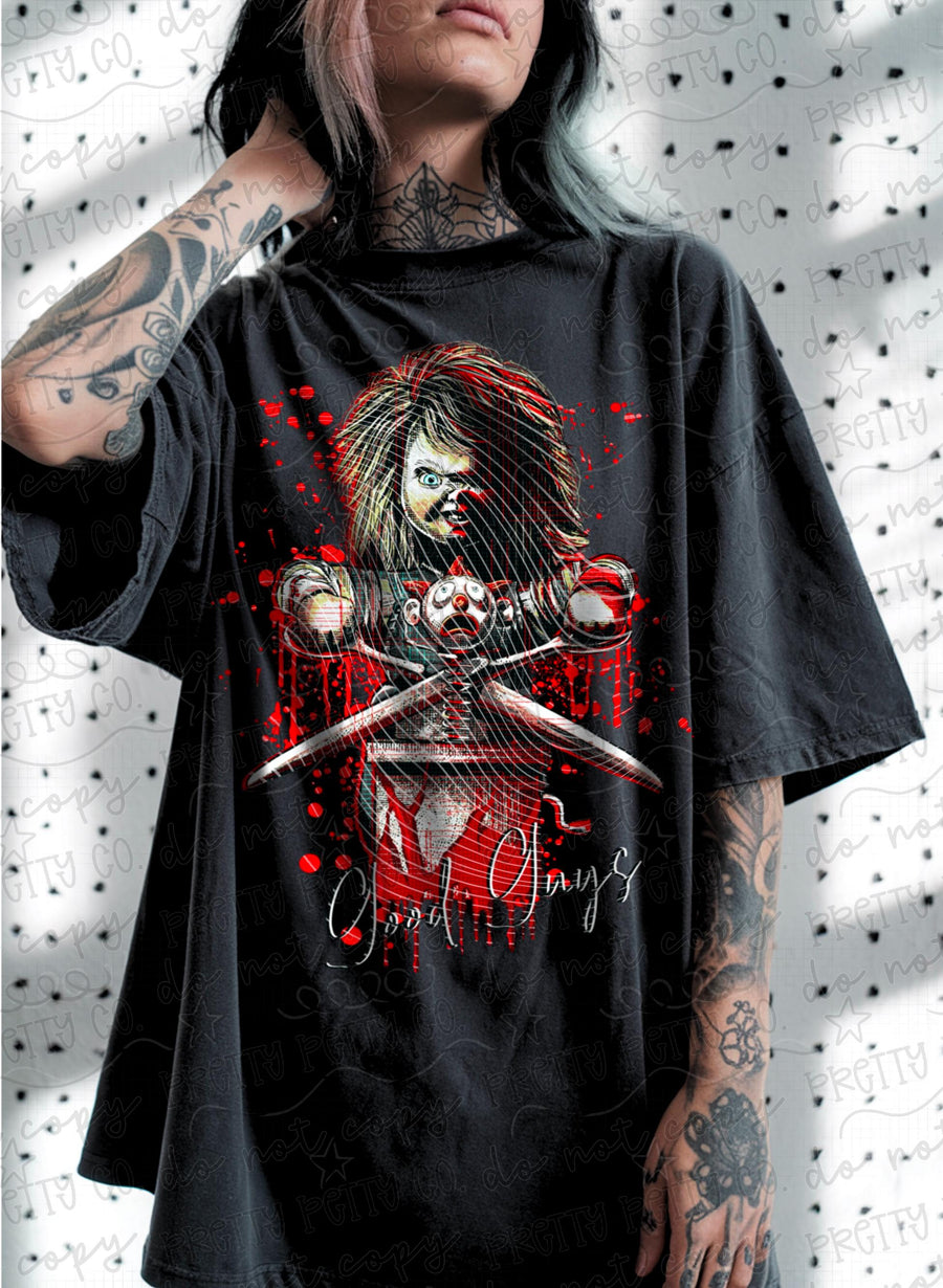 Killer Doll Horror Graphic Tee | Creepy Doll Halloween Shirt | Bloody Spooky Season Tee