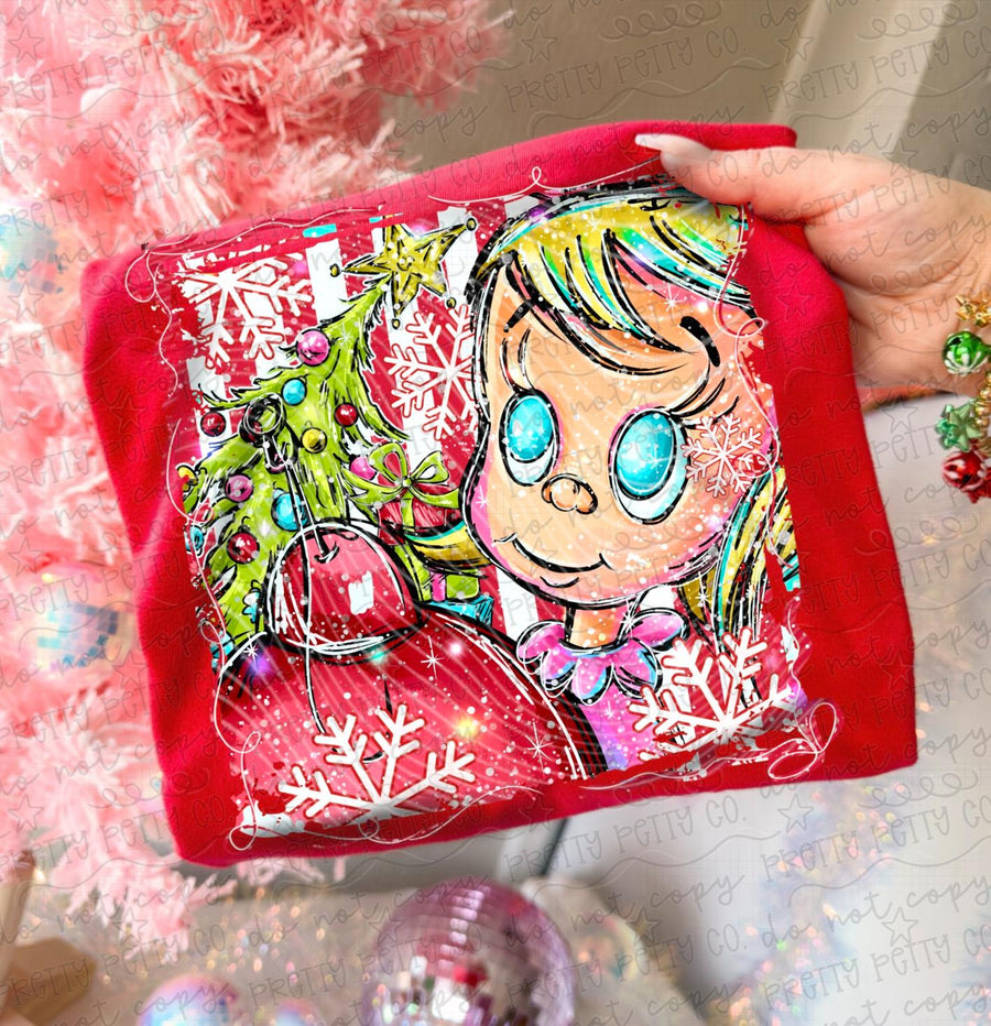 Retro Whimsical Christmas Girl Graphic Tee