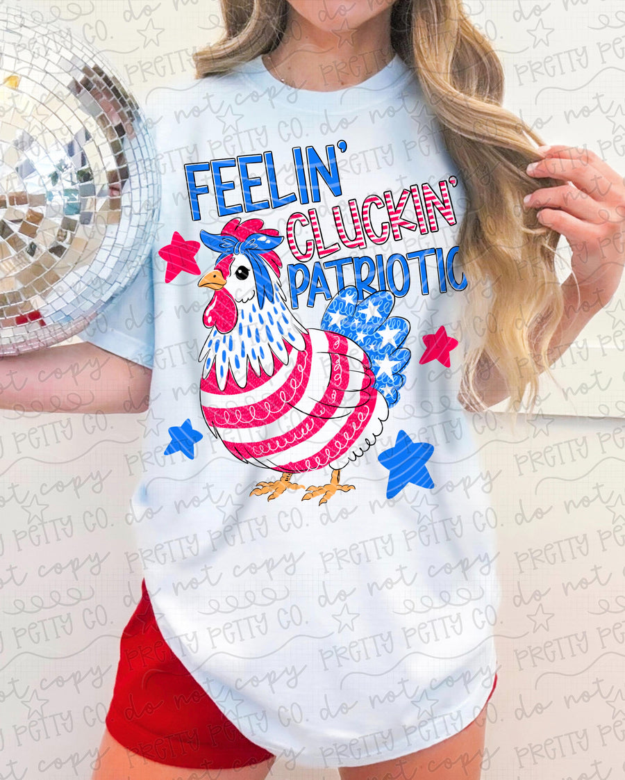 Feelin Cluckin Patriotic Comfort Colors Tee | Funny Patriotic Chicken Shirt | Fourth of July Graphic Tee - Pretty Petty Co