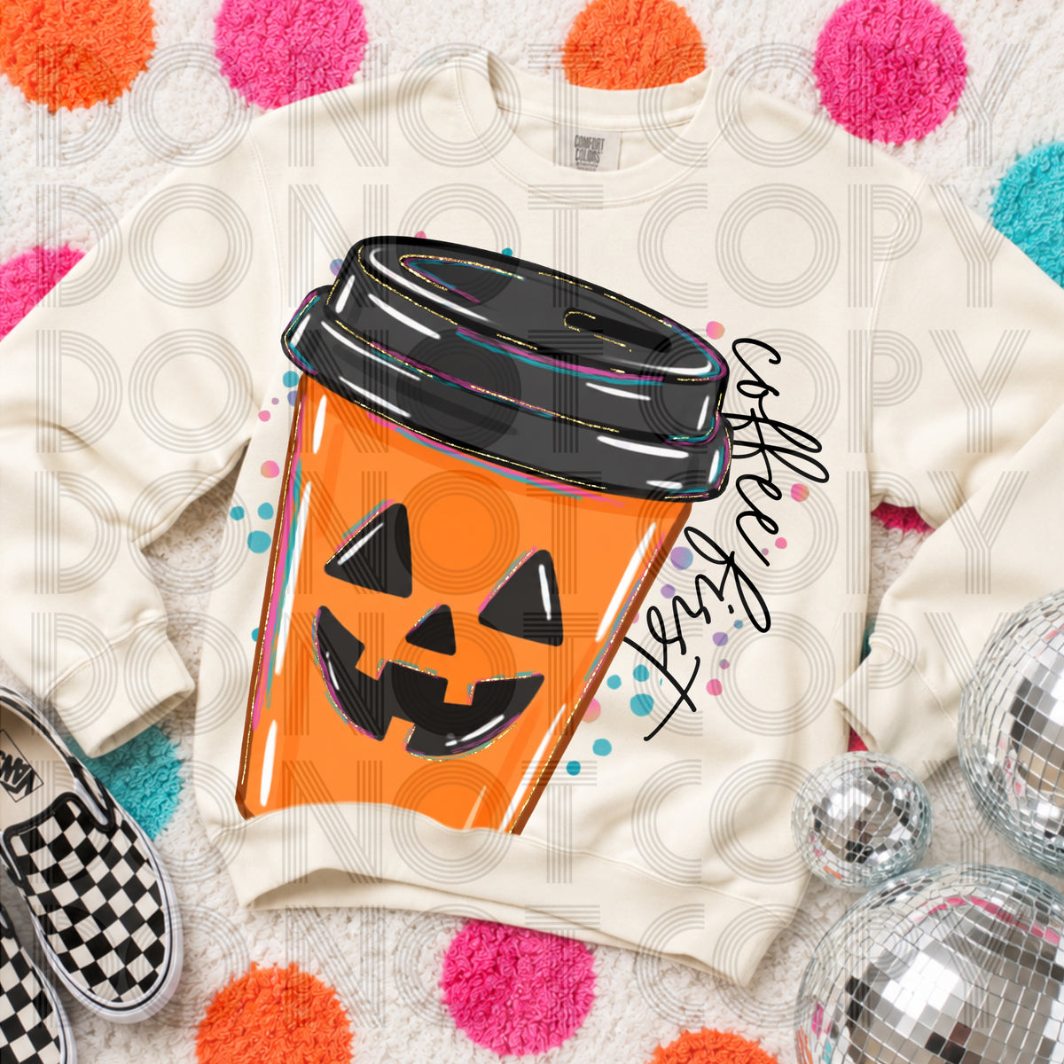 Coffee First Comfort Colors Halloween Graphic Tee | Pumpkin Coffee Fall Shirt