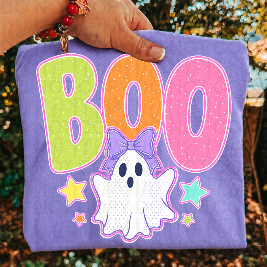 Boo Ghost Halloween Shirt | Cute Colorful Ghost Graphic Tee | Trendy Spooky Season T-Shirt | Retro Halloween Fall Apparel