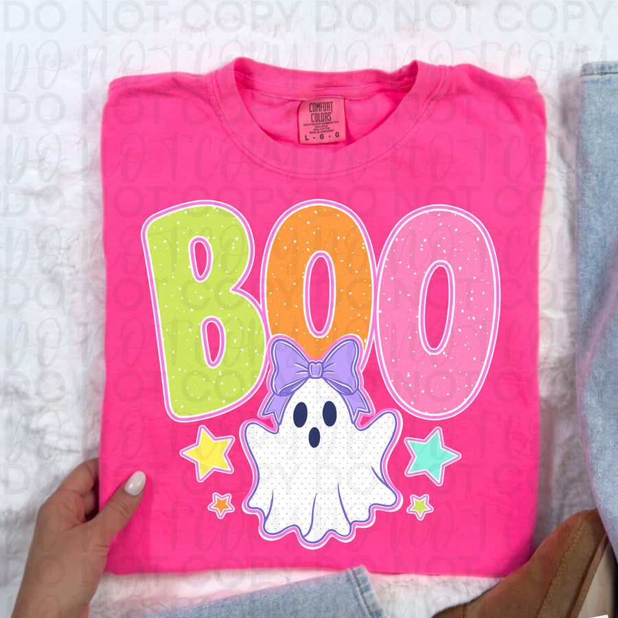 Boo Ghost Halloween Shirt | Cute Colorful Ghost Graphic Tee | Trendy Spooky Season T-Shirt | Retro Halloween Fall Apparel