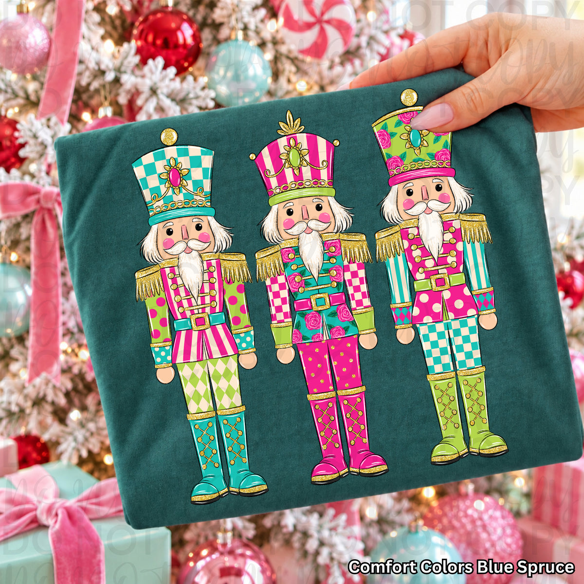 Colorful Christmas Nutcracker Graphic Tee – Bright Pink, Teal & Lime Green Holiday T-Shirt 🎄