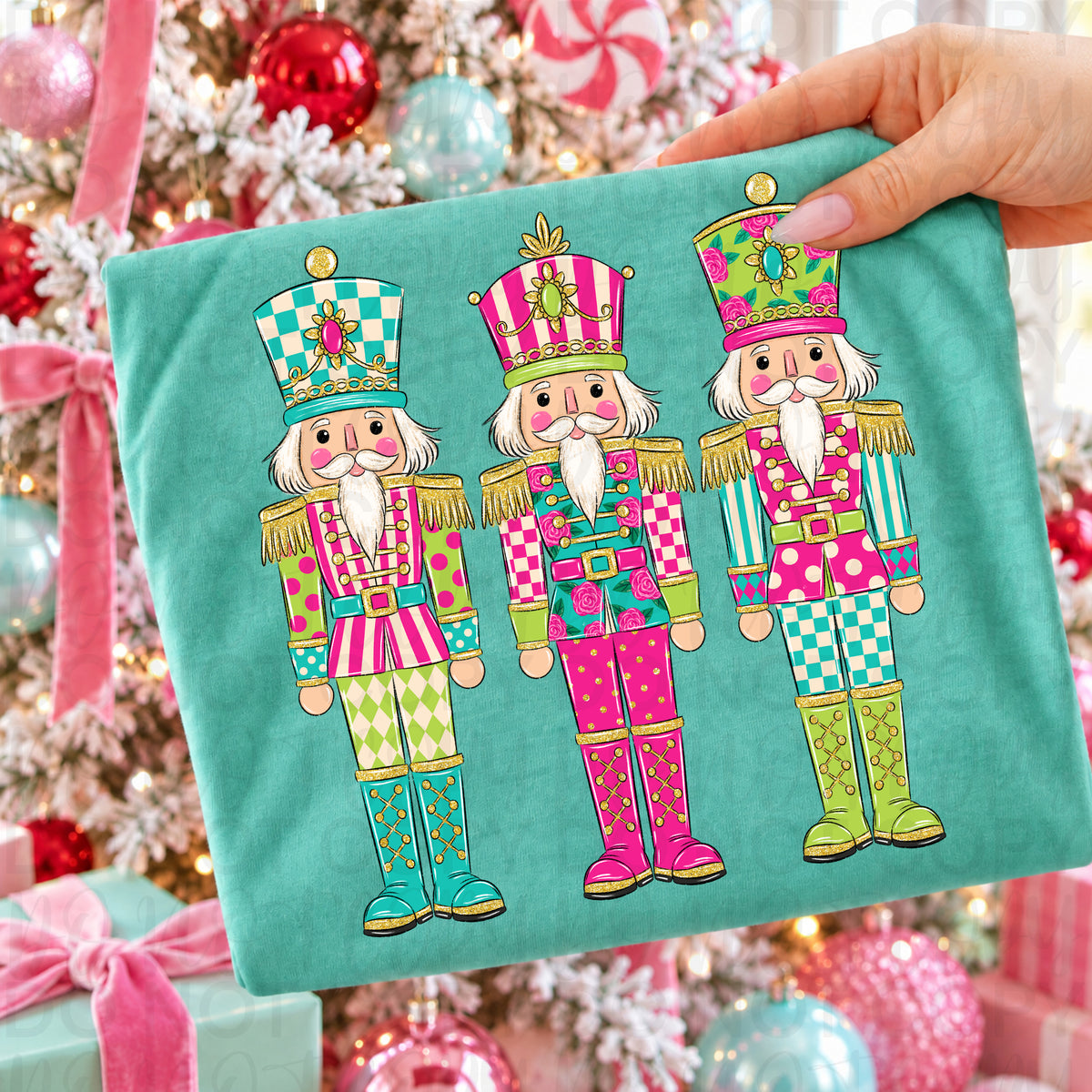Colorful Christmas Nutcracker Graphic Tee – Bright Pink, Teal & Lime Green Holiday T-Shirt 🎄