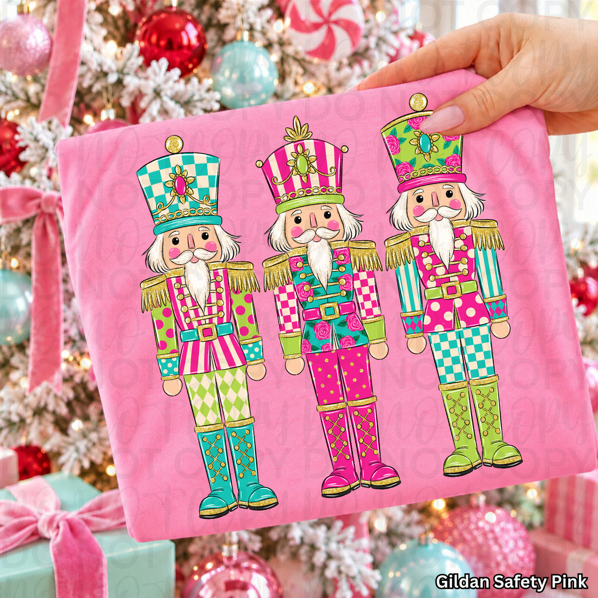 Colorful Christmas Nutcracker Graphic Tee – Bright Pink, Teal & Lime Green Holiday T-Shirt 🎄