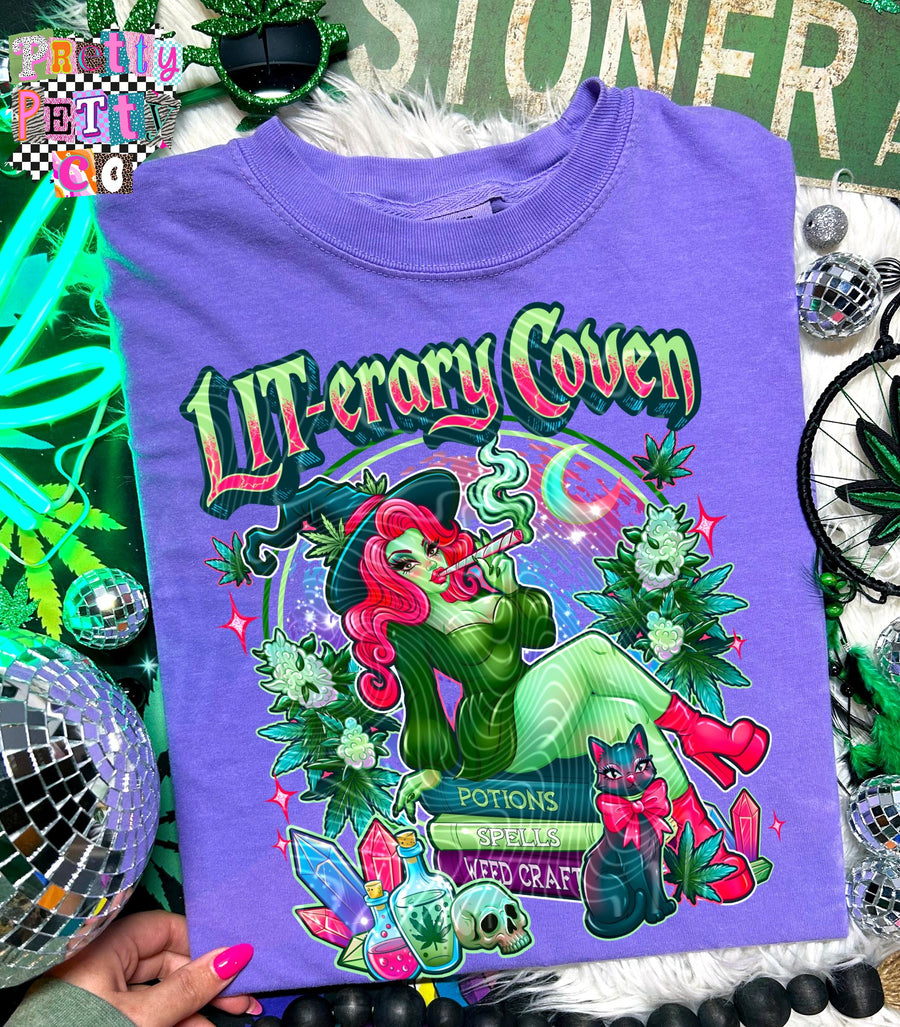 LITerary Coven 420 Shirt | Funny Book Lover Stoner Graphic Tee | Witchy Cannabis Sweatshirt - Pretty Petty Co