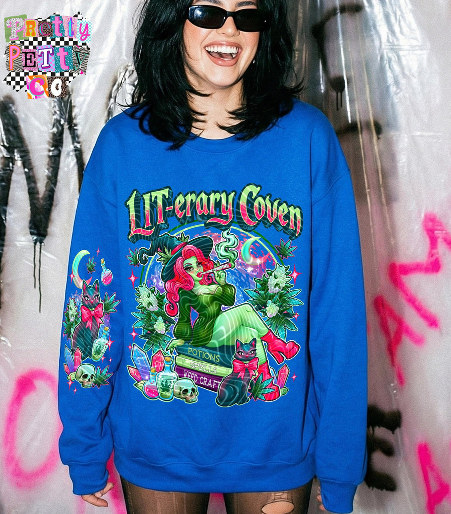 LITerary Coven 420 Shirt | Funny Book Lover Stoner Graphic Tee | Witchy Cannabis Sweatshirt - Pretty Petty Co