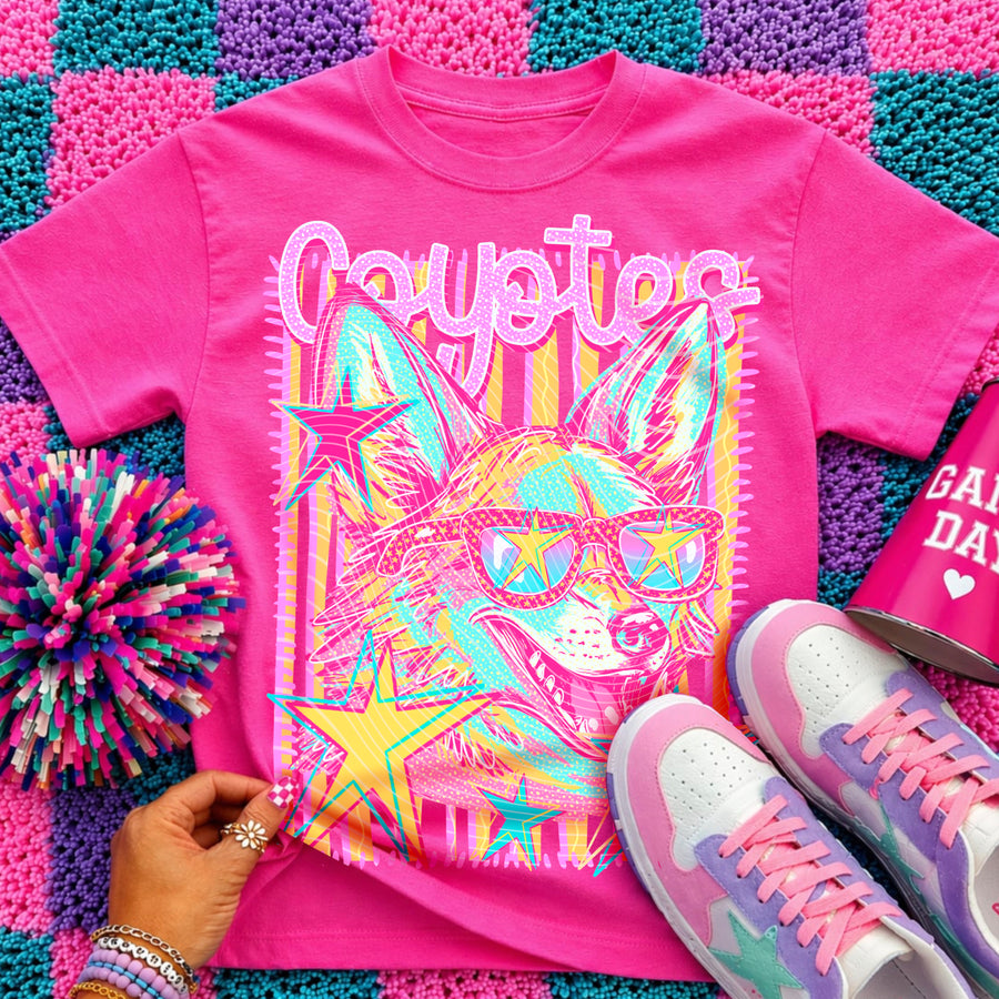 Coyotes Preppy Mascot Shirt, Bright Color Collegiate Graphic Tee, Cute School Spirit Inspired Soft Style Tee for Women and Kids - Pretty Petty Co