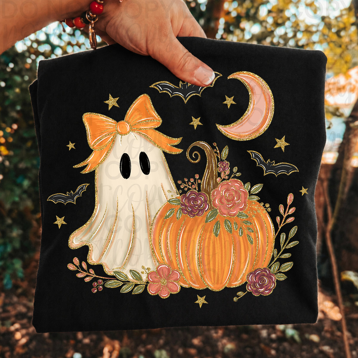 Cute Ghost & Floral Pumpkin Halloween Shirt | Girly Ghost Pumpkin Graphic Tee | Cozy Fall Halloween T-Shirt | Trendy Autumn Apparel