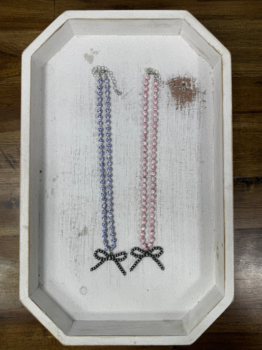 Toile Bow Necklace (2 colors) (FINAL SALE)