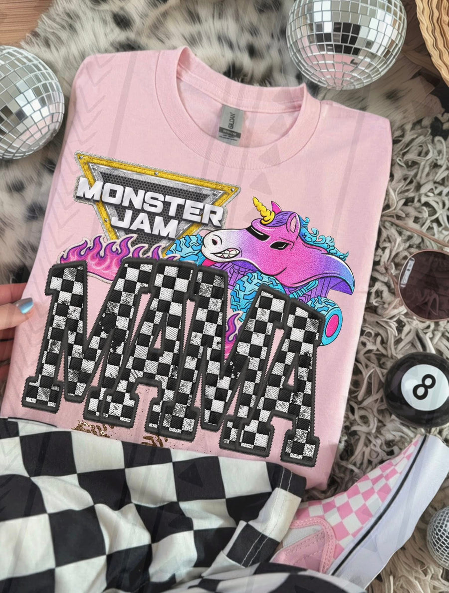 Monster Truck Mama Faux Embroidery Graphic Tee – Racing Mom Shirt – Unisex DTF Print - Pretty Petty Co