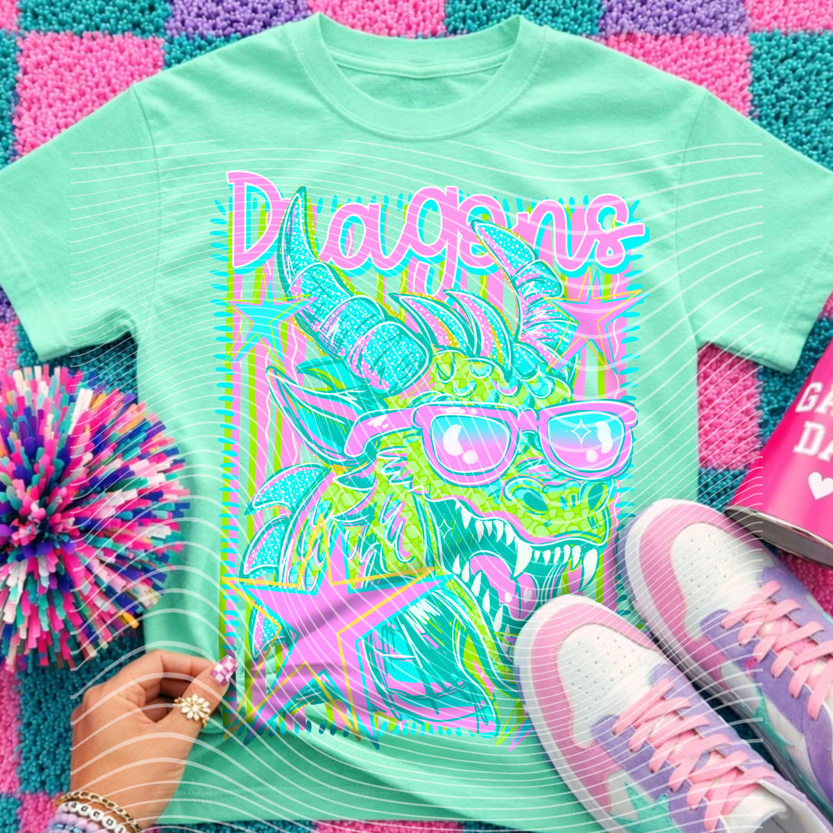 Dragons Preppy Mascot Shirt, Bright Color Collegiate Graphic Tee, Cute School Spirit Inspired Soft Style Tee for Women and Kids - Pretty Petty Co