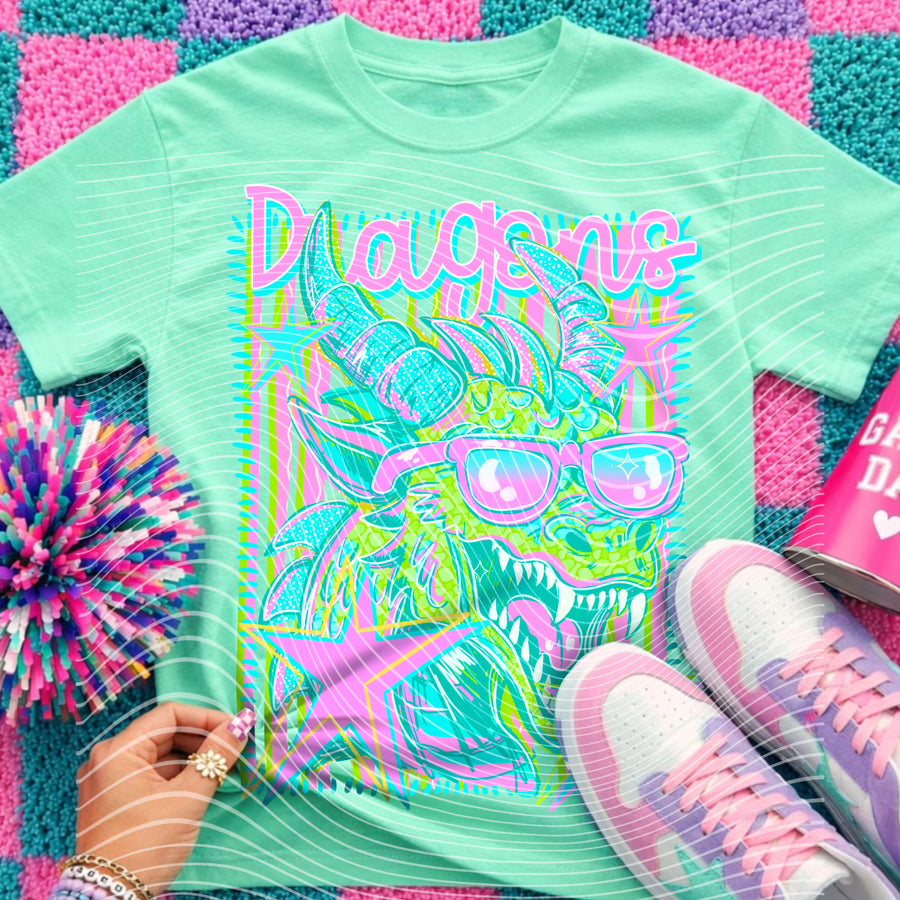 Dragons Preppy Mascot Shirt, Bright Color Collegiate Graphic Tee, Cute School Spirit Inspired Soft Style Tee for Women and Kids - Pretty Petty Co