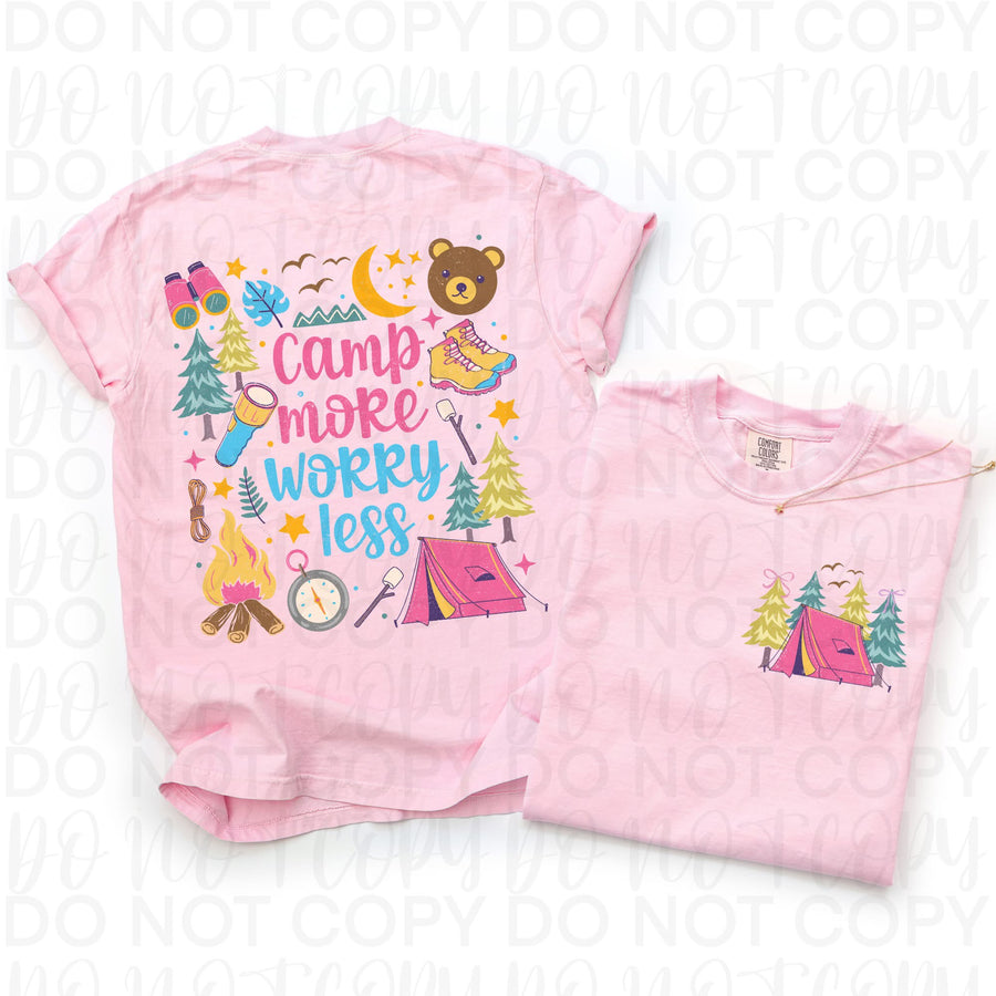 Camp More Worry Less Shirt | Camping Adventure Graphic Tee | Comfort Colors Tee - Pretty Petty Co